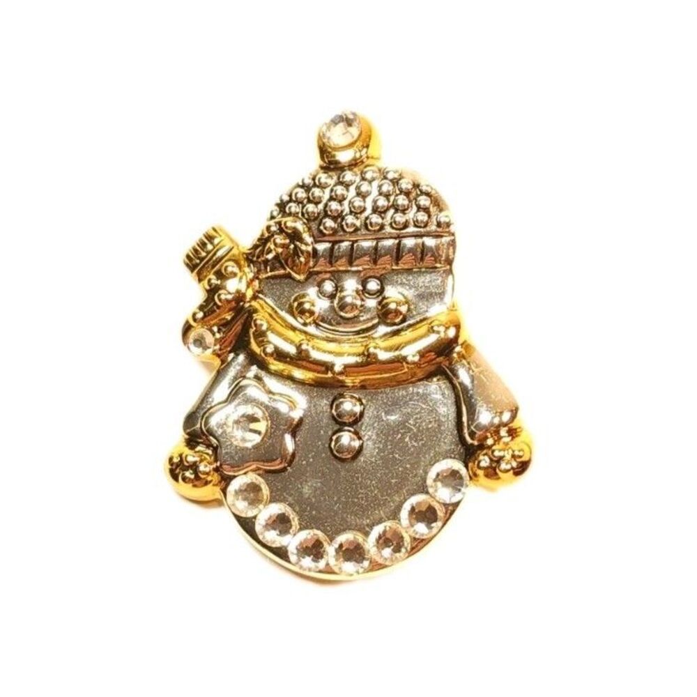 Best Snowman With Scarf Hat Star Two Tone Pendant Brooch W/ Rhinestone Accents